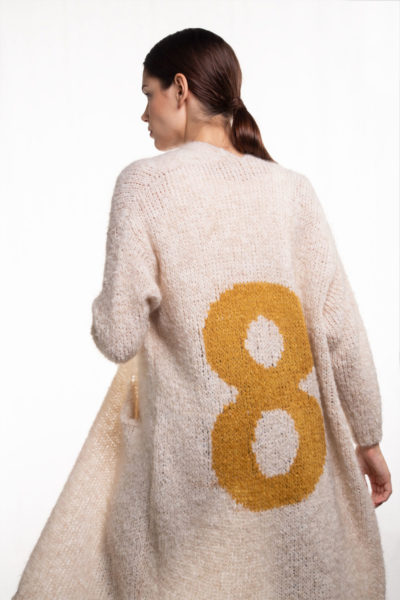 LONG CARDIGAN WITH N.8 ON THE BANK