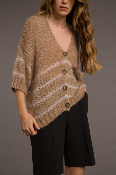 3/4 SLEEVE STRIPED JUMPER WITH BUTTONS