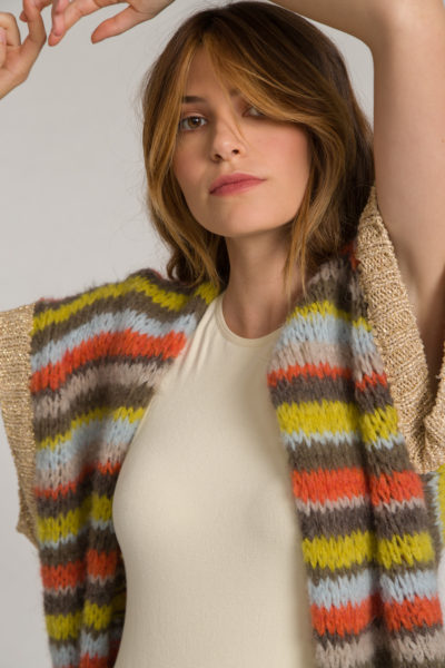 SHORT SLEEVED STRIPED CARDIGAN